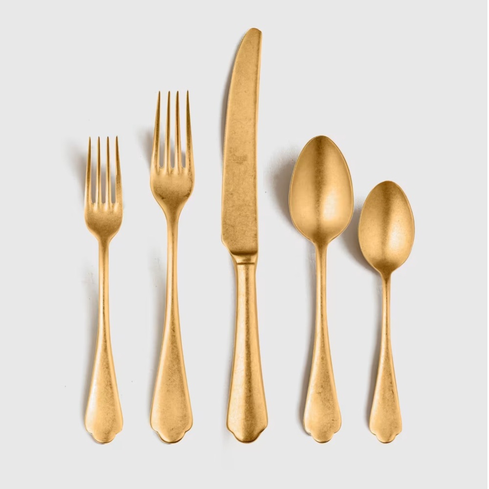 QUINCE NIB Mepra Dolce Vita Flatware 5 Piece Set Pewter Gold